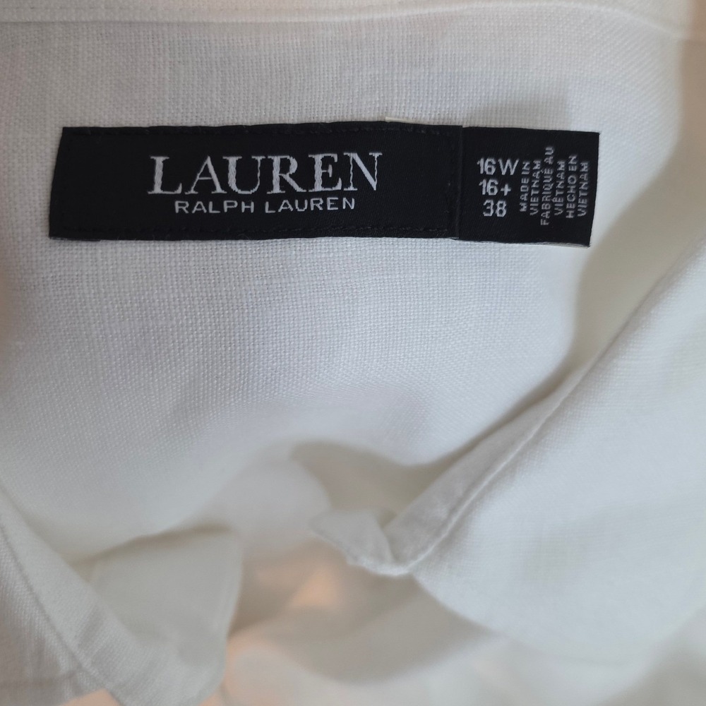 Lauren Ralph Lauren Tie Front Linen Shirtdress White Midi Short Sleeve 16W - Picture 7 of 12